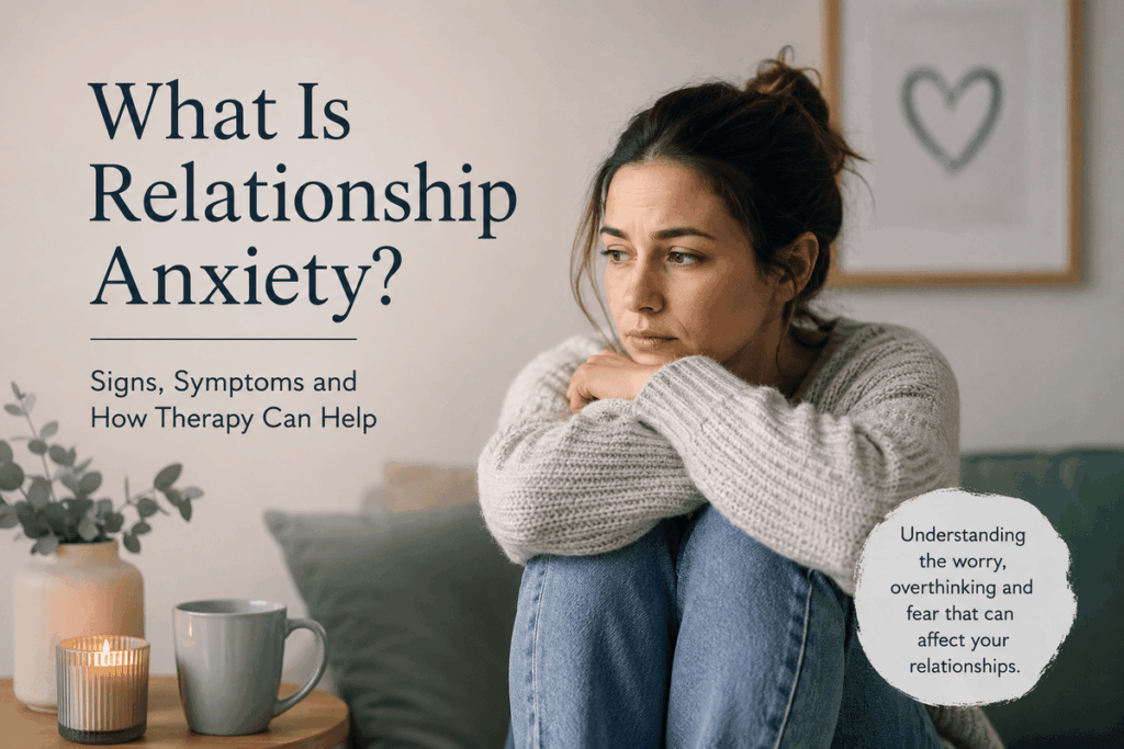 Woman experiencing relationship anxiety and overthinking in a romantic relationship